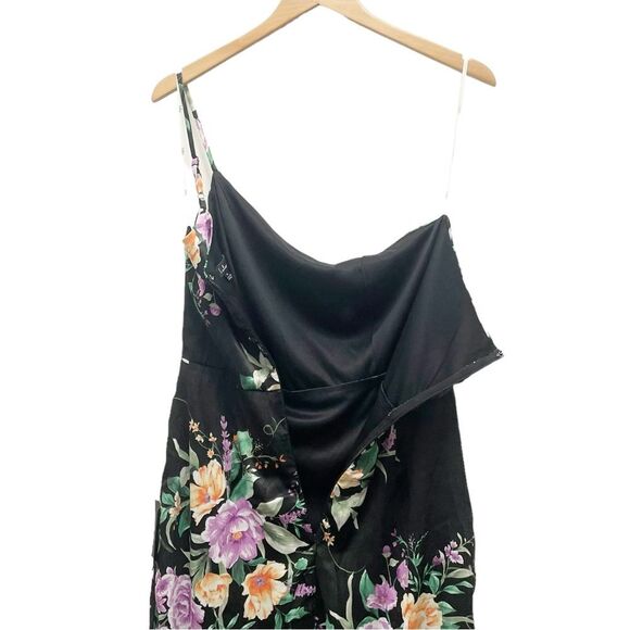 NWT Lulus Keepin' It Chic Black Floral Satin One-Shoulder Midi Dress Size Medium - Picture 6 of 14